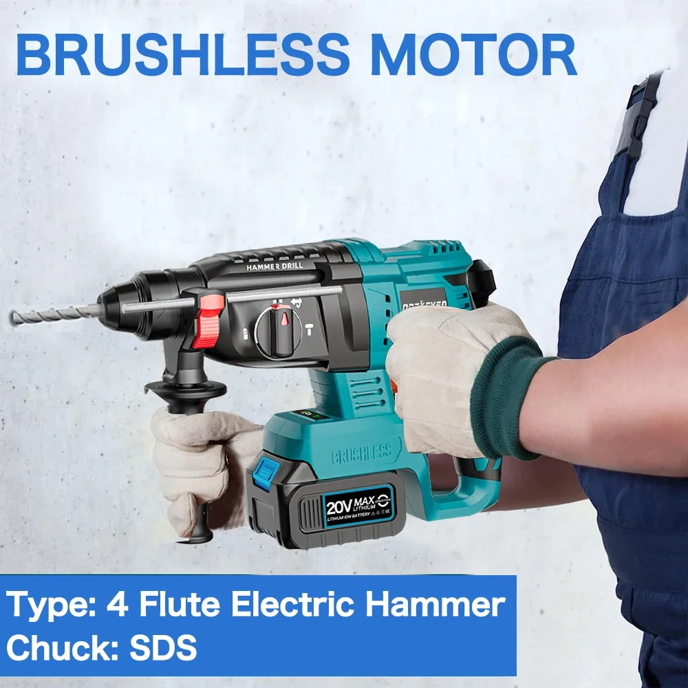 3 in 1 Brushless Impact Hammer 21V Cordless Hammer Drill FUNCTION Multifunctional Steel Concrete Wood