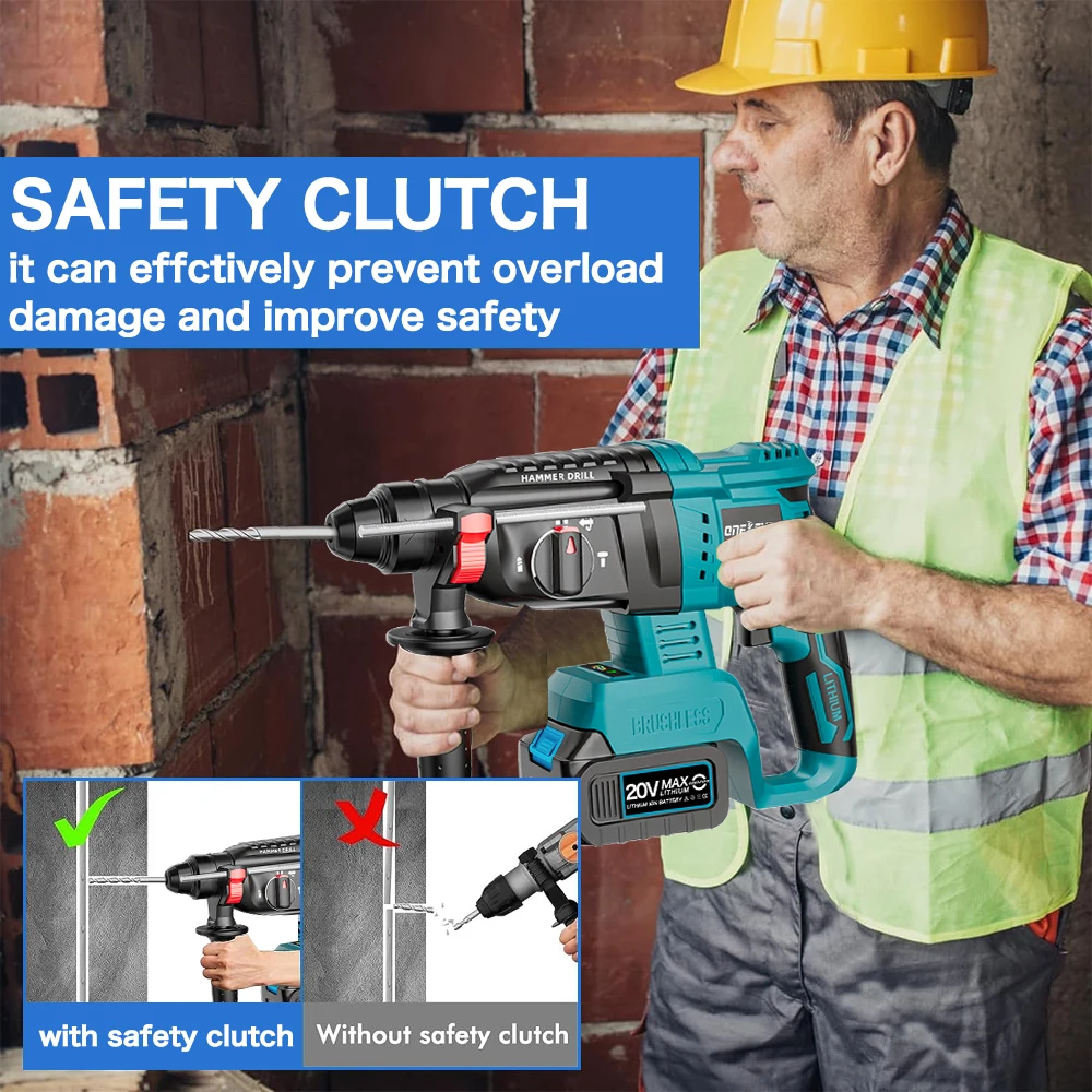 3 in 1 Brushless Impact Hammer 21V Cordless Hammer Drill FUNCTION Multifunctional Steel Concrete Wood