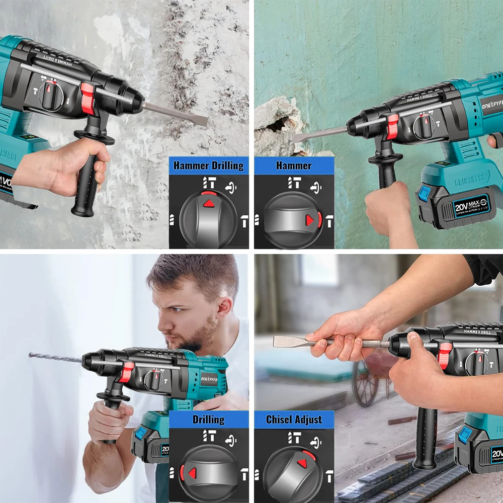 3 in 1 Brushless Impact Hammer 21V Cordless Hammer Drill FUNCTION Multifunctional Steel Concrete Wood