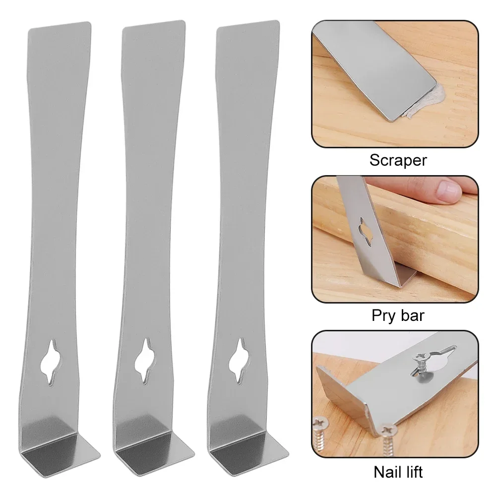 3 in 1 Flat Head Pry Bar Stainless Steel Woodworking Scraper Multifunction Lever Wooden Board Dismantling Spatula Nail