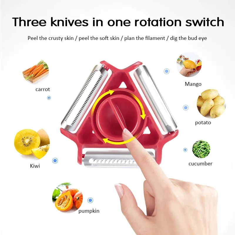 3 in 1 Magic Trio Peeler Set Slicer Shredder Peeler Julienne Cutter Multi Peel Blade Zesters Grater Kitchen Tool
