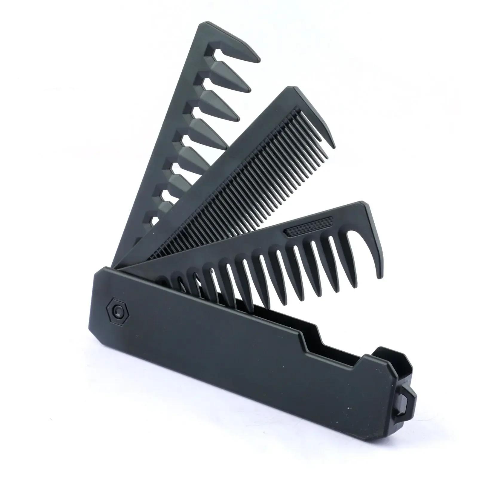 3 in 1 Multifuncional Portable Folding Pocket Combs Wide Tooth Oil Head Comb Beard Combing Barber Hair Clipper Comb