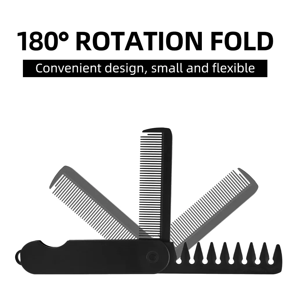 3 in 1 Multifuncional Portable Folding Pocket Combs Wide Tooth Oil Head Comb Beard Combing Barber Hair Clipper Comb