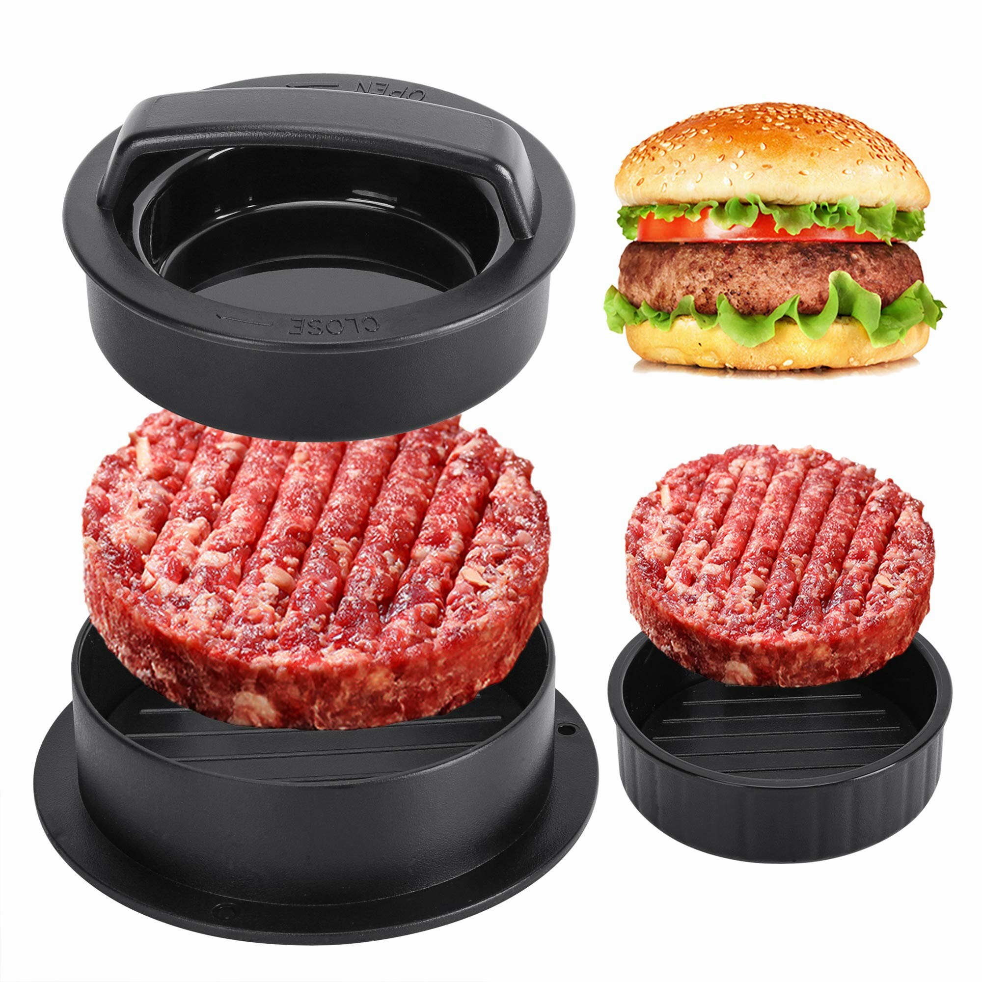 3 in 1 Non Stick Meat Beef Veggie Hamburger Patty Mold Essential Tool to Make Patty for Stuffed Burgers 3 in 1 Non Stick Meat Beef Veggie Hamburger Patty Mold Essential Tool to Make Patty for Stuffed Burgers