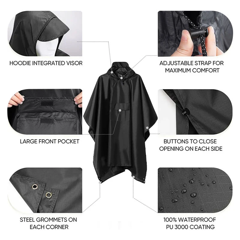 3 In 1 Outdoor Military Waterproof Raincoat Motorcycle Rain Poncho