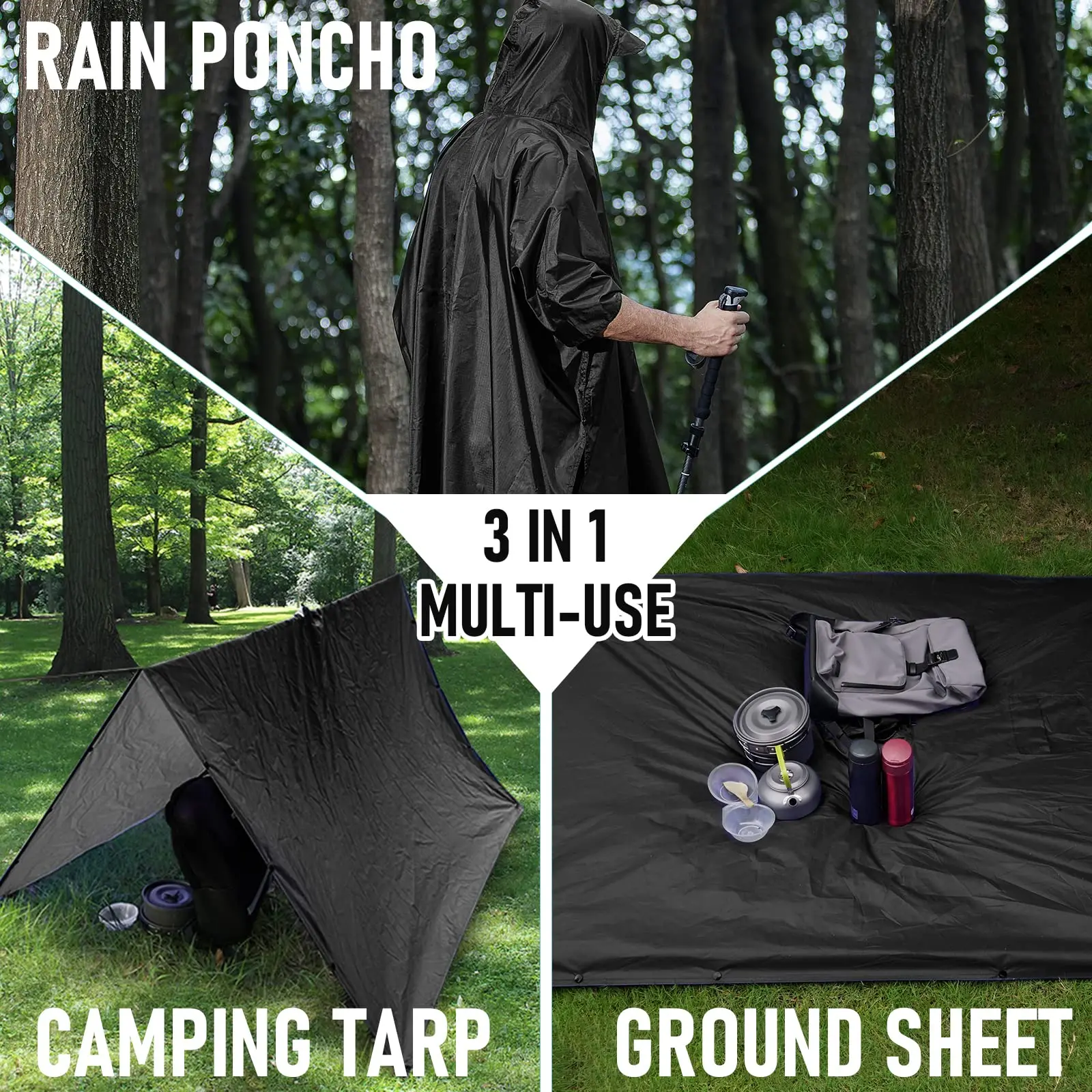 3 In 1 Outdoor Military Waterproof Raincoat Motorcycle Rain Poncho