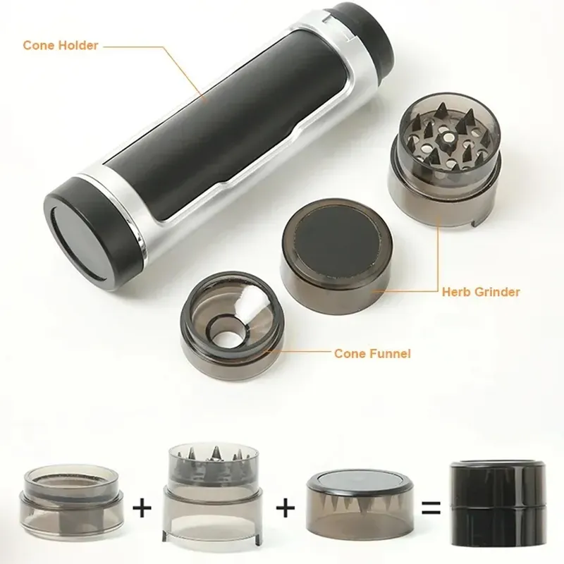 3 In 1 Portable Cigarettes Case with Filling Horn Tube Function High Quality Manual Tobacco Grinder Smoking Accessories