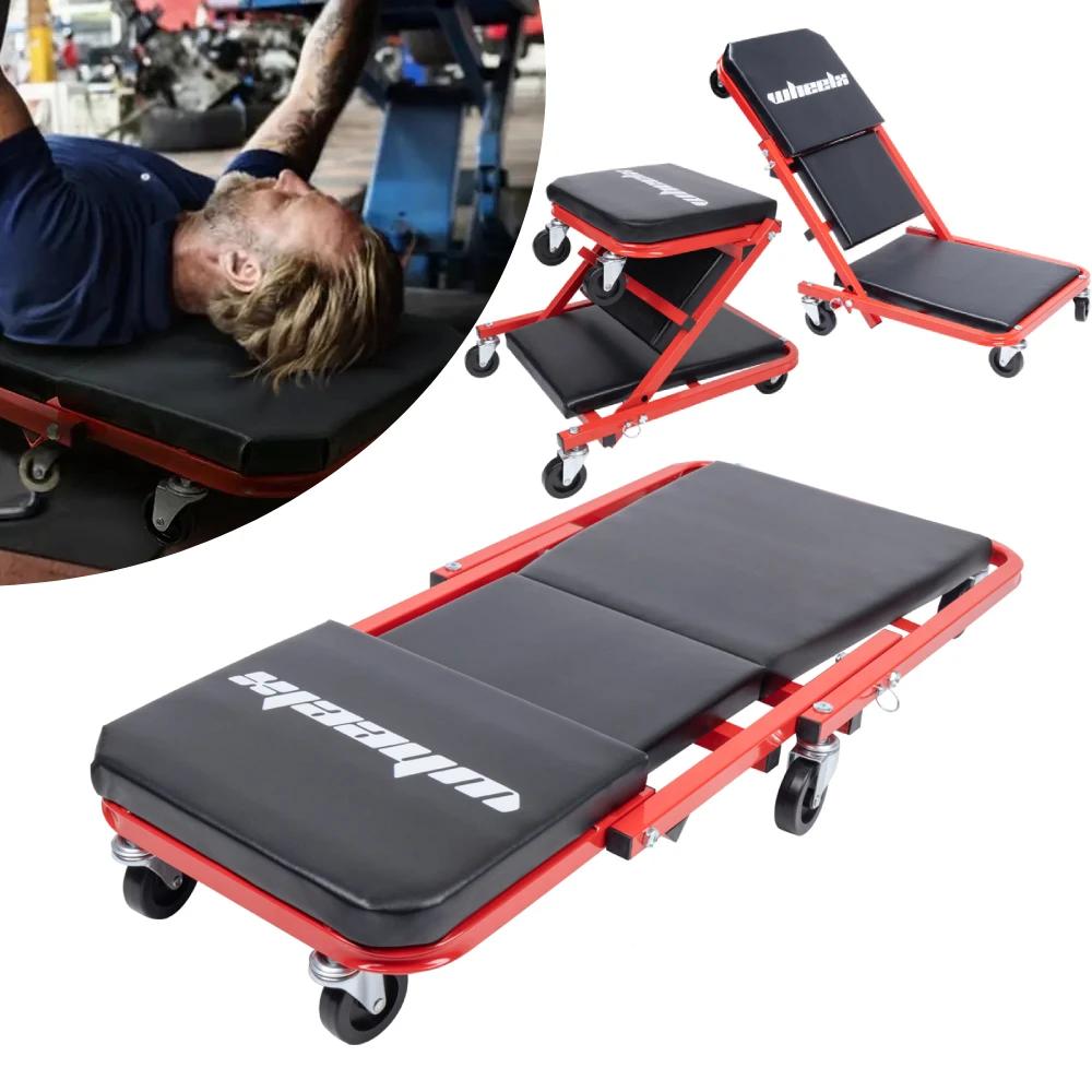 3-in-1 Rolling Mechanic Creeper Z Seat, Foldable Garage Chair Lay Down Sit Lean Back, Under Car Shop Auto Repair, Red 3-in-1 Rolling Mechanic Creeper Z Seat, Foldable Garage Chair Lay Down Sit Lean Back, Under Car Shop Auto Repair, Red