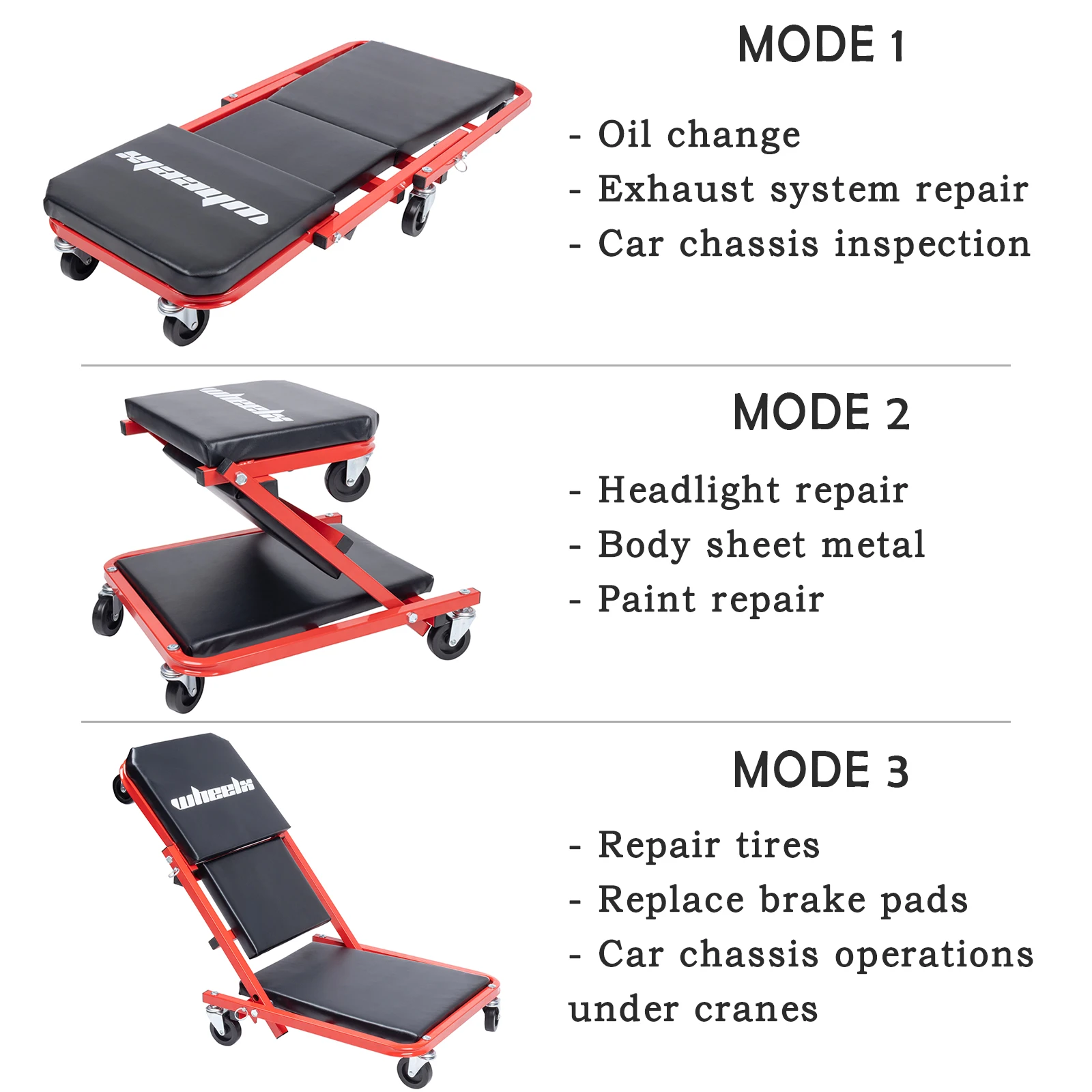 3-in-1 Rolling Mechanic Creeper Z Seat, Foldable Garage Chair Lay Down Sit Lean Back, Under Car Shop Auto Repair, Red 3-in-1 Rolling Mechanic Creeper Z Seat, Foldable Garage Chair Lay Down Sit Lean Back, Under Car Shop Auto Repair, Red
