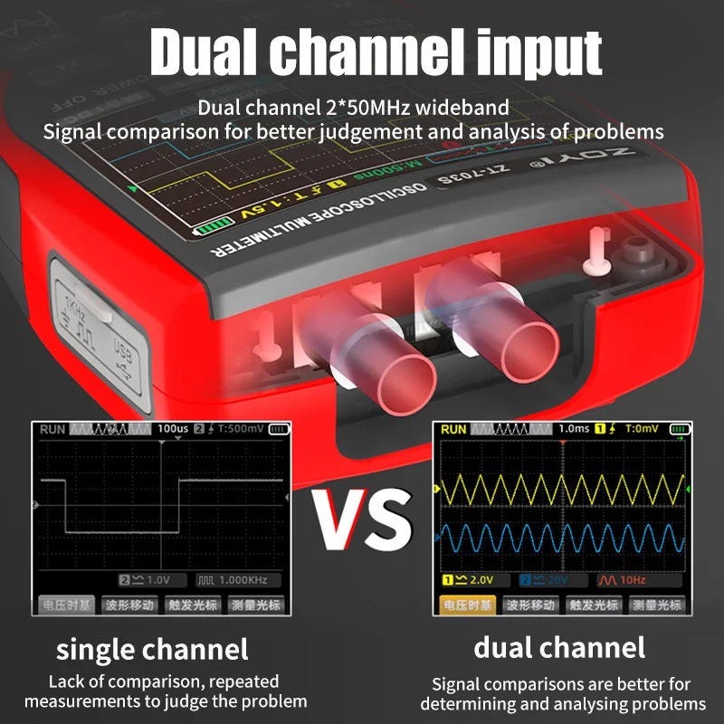 3 In1 Digital Multimeter 50MHz Bandwidth 280MS Rate PC Waveform Data Storage Dual Oscilloscope Signal Generator Tester