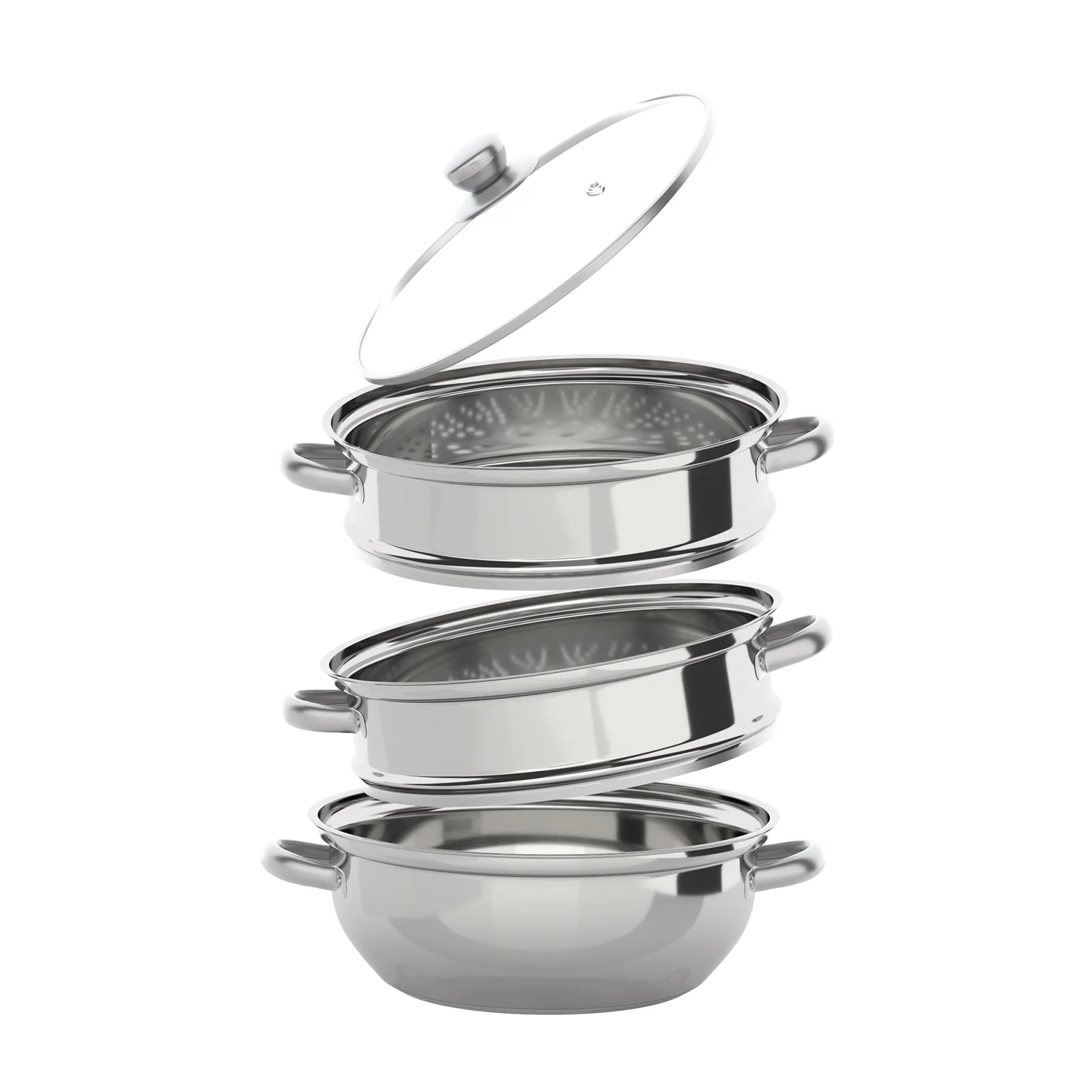 3-Tier 28CM Stainless Steel Steamer Food Cooking + Glass Lid Cookware Steam Pot Set Silver Hot Pot Steamer Veg Cooker 3-Tier 28CM Stainless Steel Steamer Food Cooking + Glass Lid Cookware Steam Pot Set Silver Hot Pot Steamer Veg Cooker