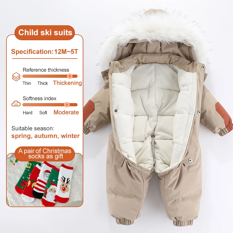-30 Degree Winter Baby Clothes Overalls Outwear Suits For Infants Baby Ski Suit Thick Baby Jumpsuit Waterproof Hooded -30 Degree Winter Baby Clothes Overalls Outwear Suits For Infants Baby Ski Suit Thick Baby Jumpsuit Waterproof Hooded