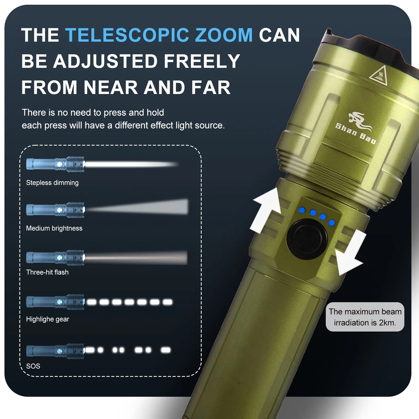 3000LM Outdoor Zoom Waterproof Flashlight Strong Light Focused Light Source Can Light a Flame 3000LM Outdoor Zoom Waterproof Flashlight Strong Light Focused Light Source Can Light a Flame