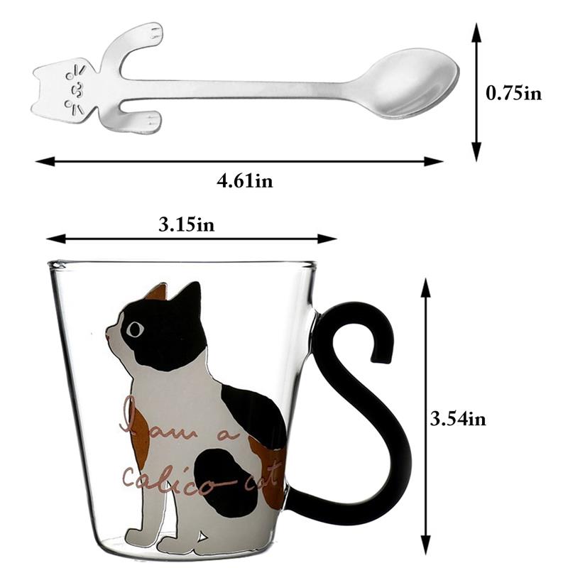 300ml Cat Glass Mug with Spoon