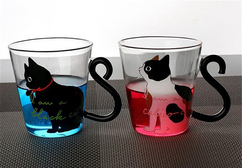300ml Cat Glass Mug with Spoon