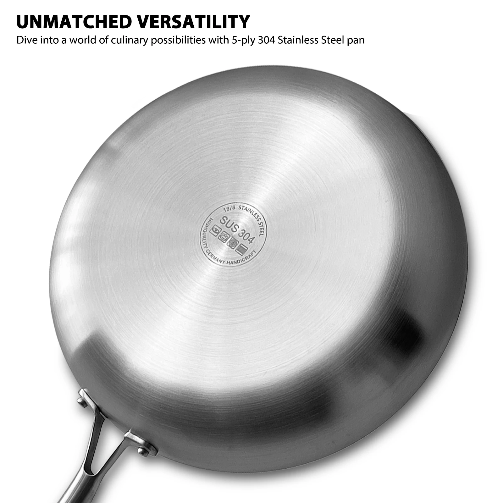 304 Stainless Steel Frying Pan, NonStick Pan Fried Steak Pot Uncoated Kitchen Cookware For Gas Stove and Induction