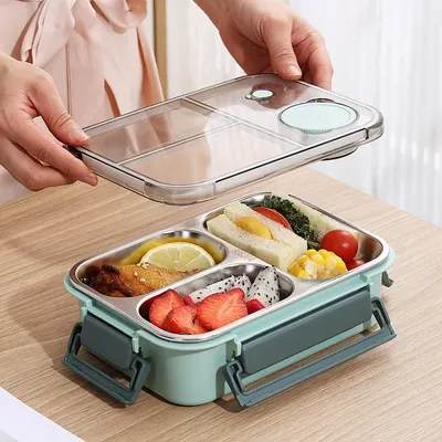 304 Stainless steel Lunch box with Tableware for Adults Kids Leakproof Lunch Container Portable Grids Bento Box Food