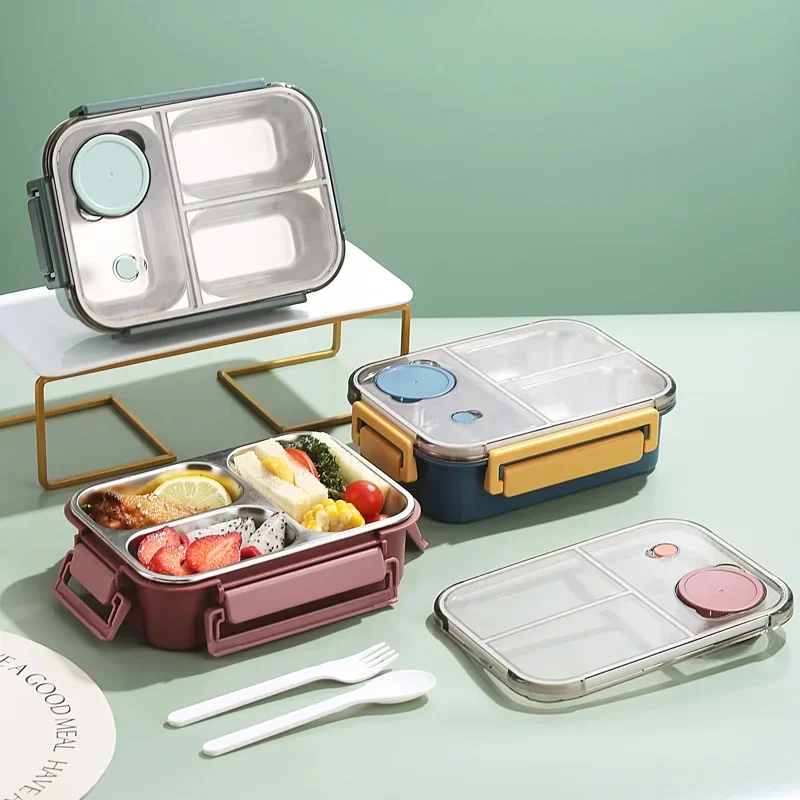 304 Stainless steel Lunch box with Tableware for Adults Kids Leakproof Lunch Container Portable Grids Bento Box Food