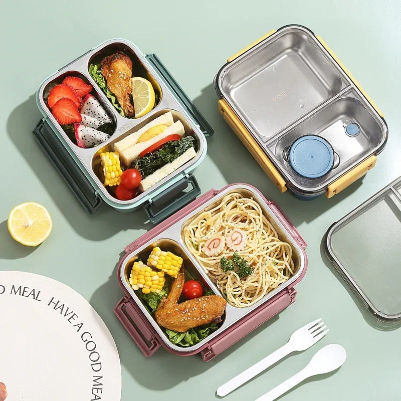 304 Stainless steel Lunch box with Tableware for Adults Kids Leakproof Lunch Container Portable Grids Bento Box Food