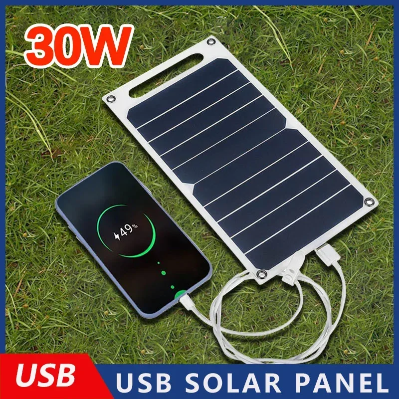30W Solar Panel With USB Waterproof Outdoor Hiking And Camping Portable Battery Mobile Phone Charging Bank Charging