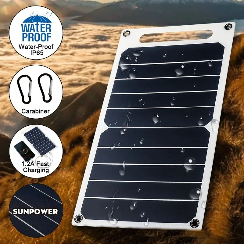 30W Solar Panel With USB Waterproof Outdoor Hiking And Camping Portable Battery Mobile Phone Charging Bank Charging