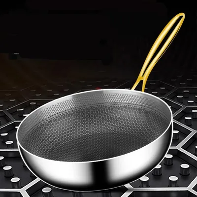 316 Stainless Steel Frying Pan Wok Non-stick Cooking Honeycomb Steak Gas Stove Pot Induction General Saucepan Kitchen