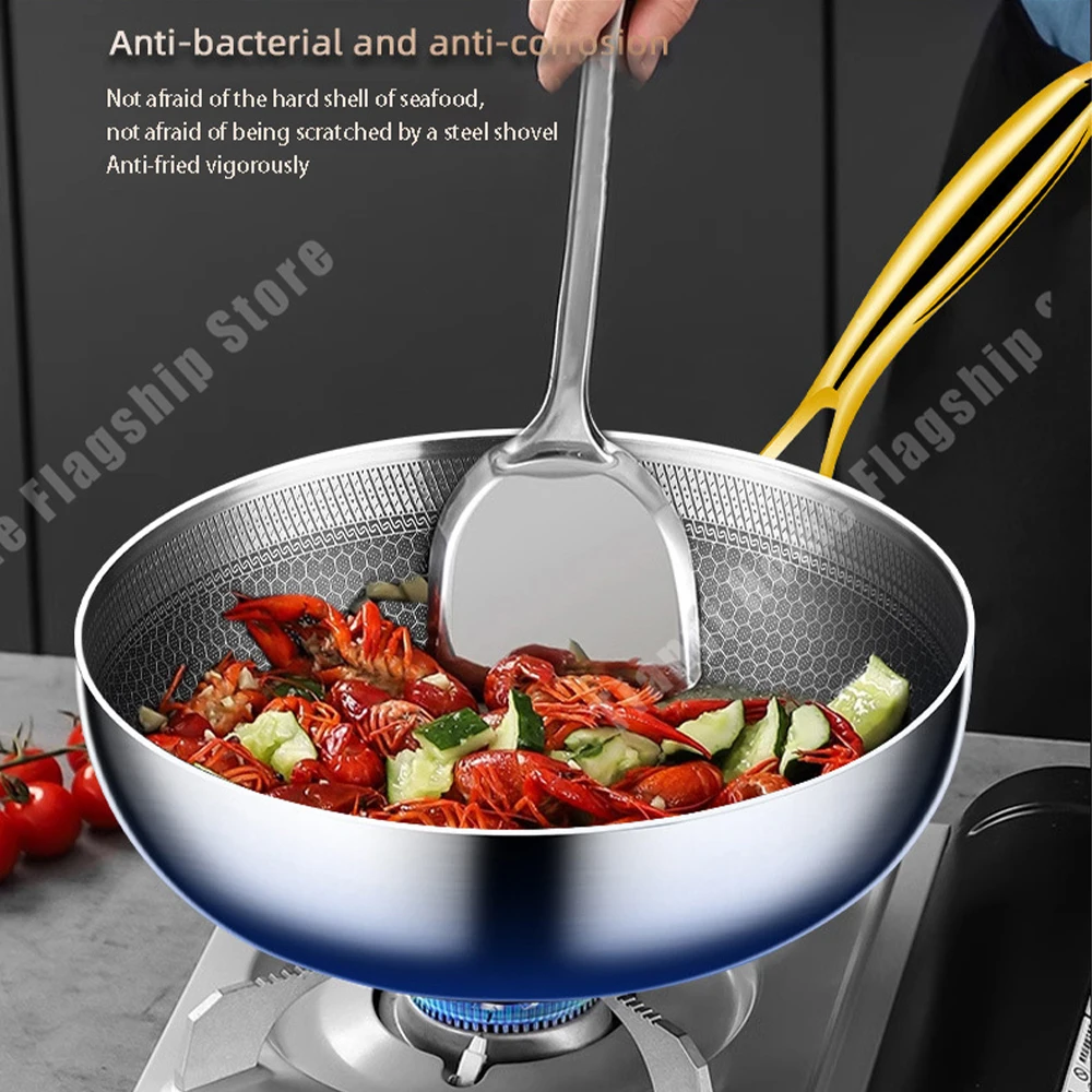 316 Stainless Steel Frying Pan Wok Non-stick Cooking Honeycomb Steak Gas Stove Pot Induction General Saucepan Kitchen