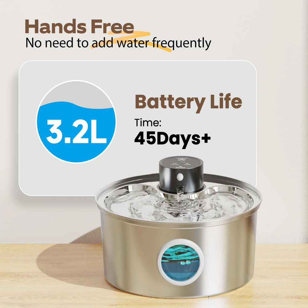 3.2L Recharge 5V USB Cat Water Fountain Automatic Sensor Stainless Steel Cat Dog Water Fountain Multiple Pet Drinking