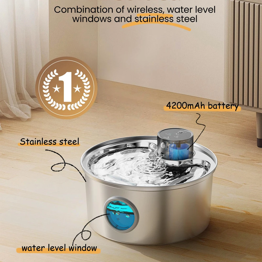 3.2L Recharge 5V USB Cat Water Fountain Automatic Sensor Stainless Steel Cat Dog Water Fountain Multiple Pet Drinking