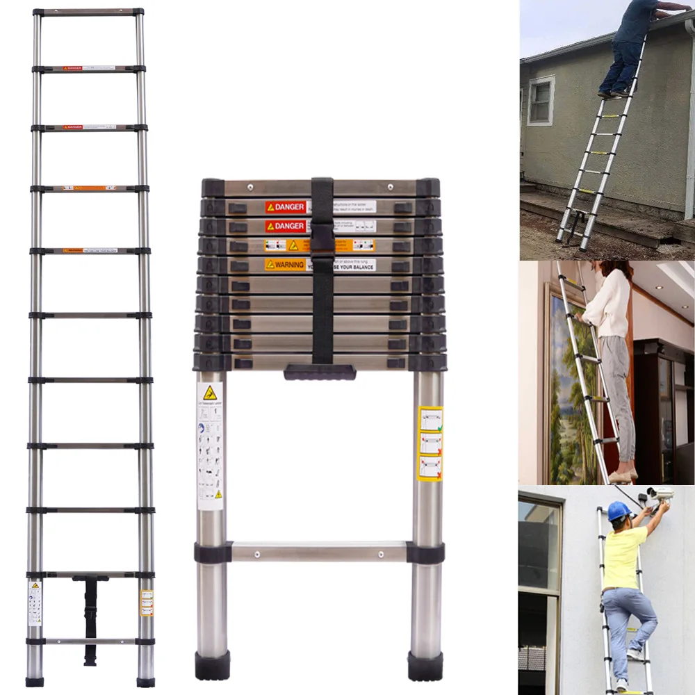 3.2M Telescopic Ladder 10.5FT Multi-Purpose Stainless Steel Telescoping Ladder Extendable Portable Sturdy Loft Ladder 3.2M Telescopic Ladder 10.5FT Multi-Purpose Stainless Steel Telescoping Ladder Extendable Portable Sturdy Loft Ladder