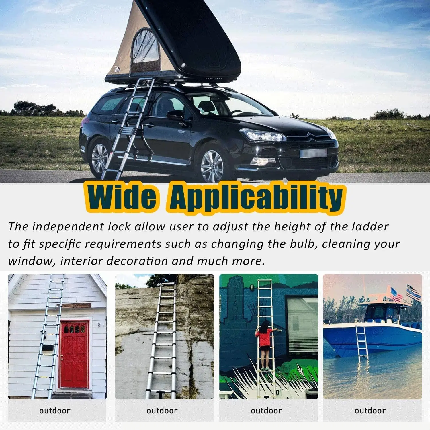 3.2M Telescopic Ladder 10.5FT Multi-Purpose Stainless Steel Telescoping Ladder Extendable Portable Sturdy Loft Ladder