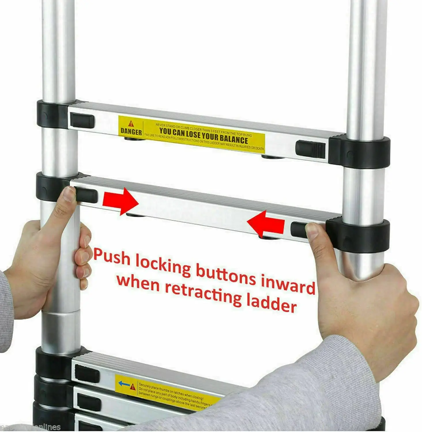 3.2M Telescopic Ladder 10.5FT Multi-Purpose Stainless Steel Telescoping Ladder Extendable Portable Sturdy Loft Ladder
