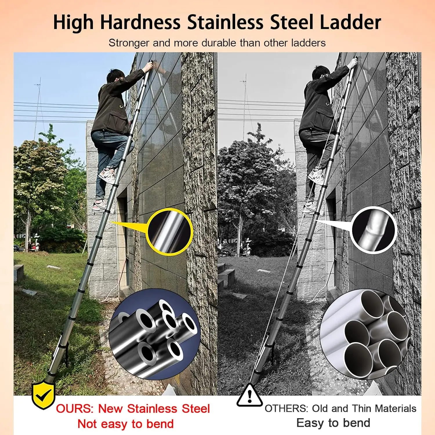 3.2M Telescopic Ladder 10.5FT Multi-Purpose Stainless Steel Telescoping Ladder Extendable Portable Sturdy Loft Ladder