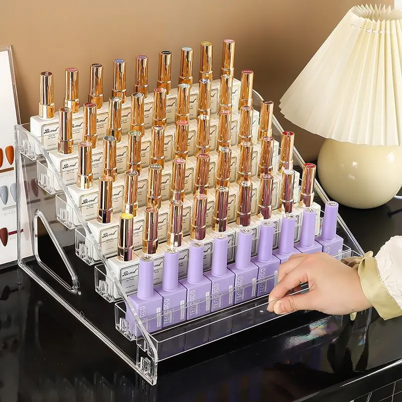 3/4/5/6/7 Layers Acrylic Nail Polish Display Rack Transparent Cosmetic Organizer Multi-layer Simple Mounting Rack Stand