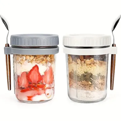350ML Overnight Oat Cup Glass With Lid And Spoon Seal Food Breakfast Cup Portable Cereal Milk Salad Yogurt Cup Kitchen