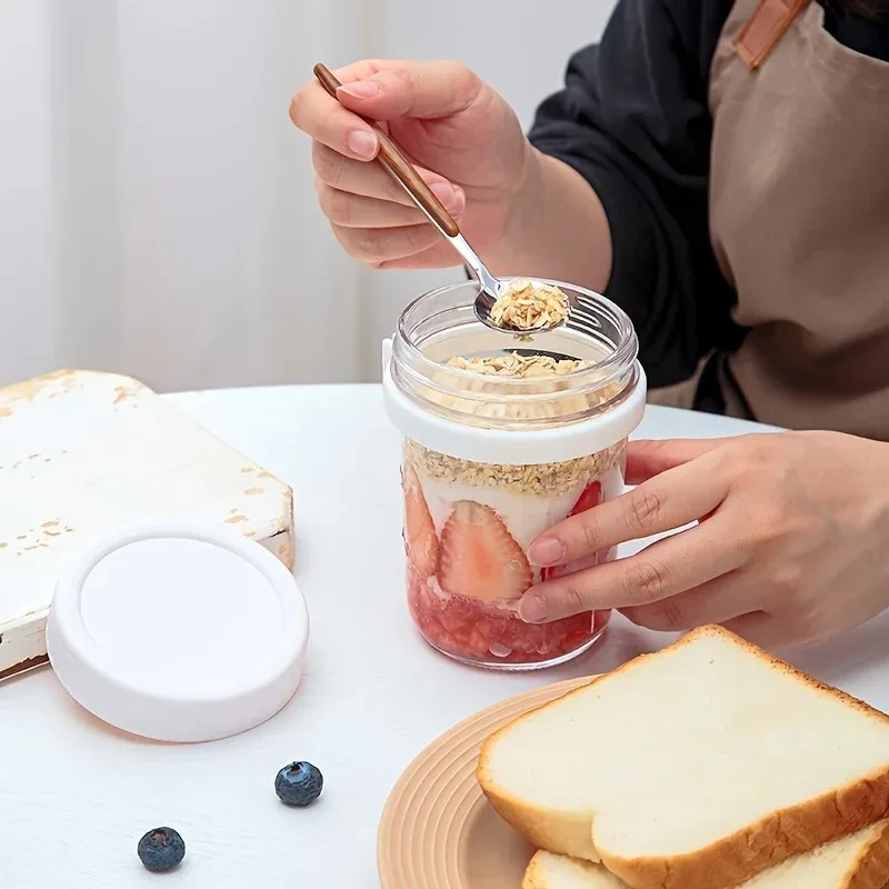 350ML Overnight Oat Cup Glass With Lid And Spoon Seal Food Breakfast Cup Portable Cereal Milk Salad Yogurt Cup Kitchen