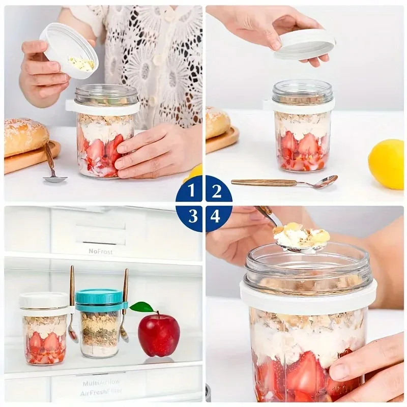 350ML Overnight Oat Cup Glass With Lid And Spoon Seal Food Breakfast Cup Portable Cereal Milk Salad Yogurt Cup Kitchen