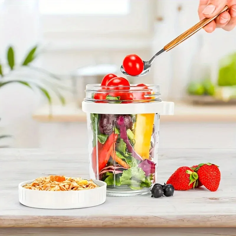 350ML Overnight Oat Cup Glass With Lid And Spoon Seal Food Breakfast Cup Portable Cereal Milk Salad Yogurt Cup Kitchen