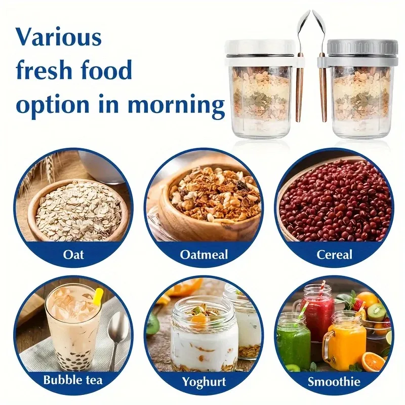 350ML Overnight Oat Cup Glass With Lid And Spoon Seal Food Breakfast Cup Portable Cereal Milk Salad Yogurt Cup Kitchen