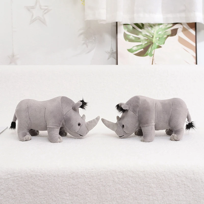 35cm Real Life Rhinoceros Plush Toy Stuffed Lifelike African Rhinos Wild Animals Doll Toys For Kids Children Xmas Gift