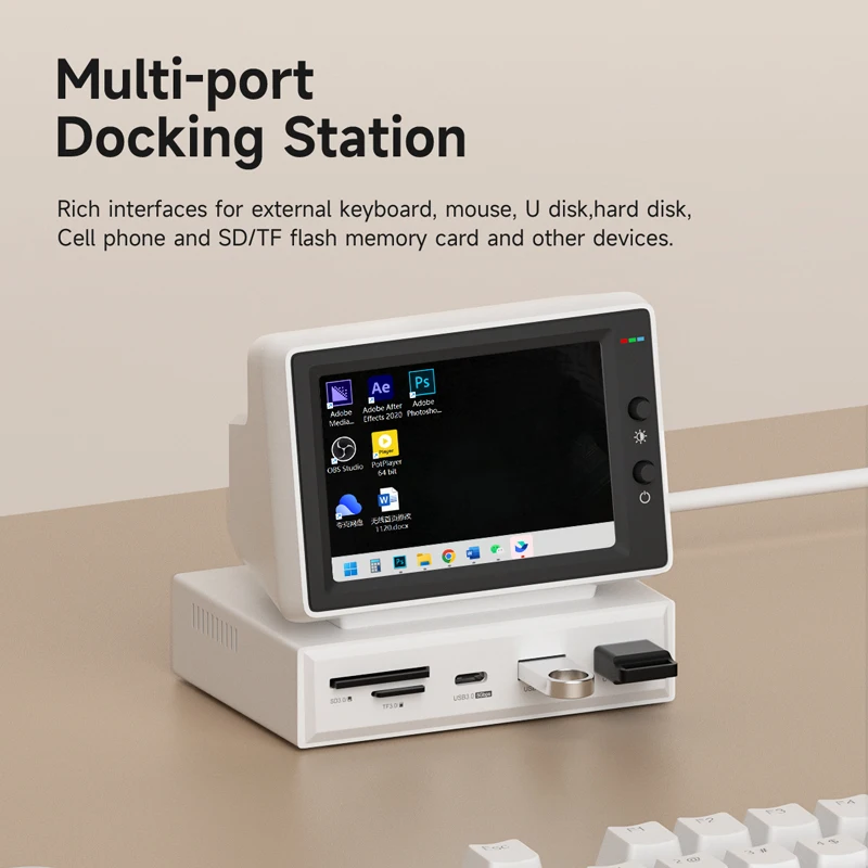 3.5inch IPS Mini Screen AIDA64 Mini PC CPU RAM HDD Data Monitor Display Sub Screen with USB C Hub for Laptop PC MacBook
