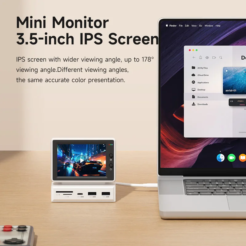 3.5inch IPS Mini Screen AIDA64 Mini PC CPU RAM HDD Data Monitor Display Sub Screen with USB C Hub for Laptop PC MacBook