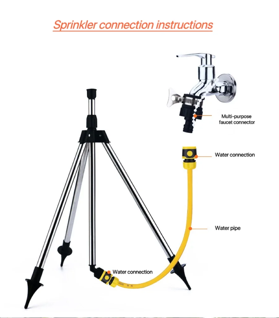 360-Degree Garden Automatic Rotating Sprinkler Stainless Steel Tripod Set Irrigation Stand Water Jet Garden Lawn 360-Degree Garden Automatic Rotating Sprinkler Stainless Steel Tripod Set Irrigation Stand Water Jet Garden Lawn