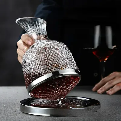 360 Rotating Wine Decanter Tumbler Design Dispenser Crystal Glass Wine Aerator Mirror Jug Gift Bar Decor Art Glassware
