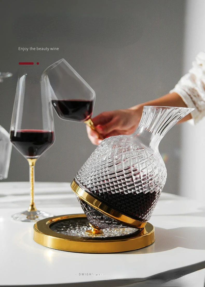 360 Rotating Wine Decanter Tumbler Design Dispenser Crystal Glass Wine Aerator Mirror Jug Gift Bar Decor Art Glassware