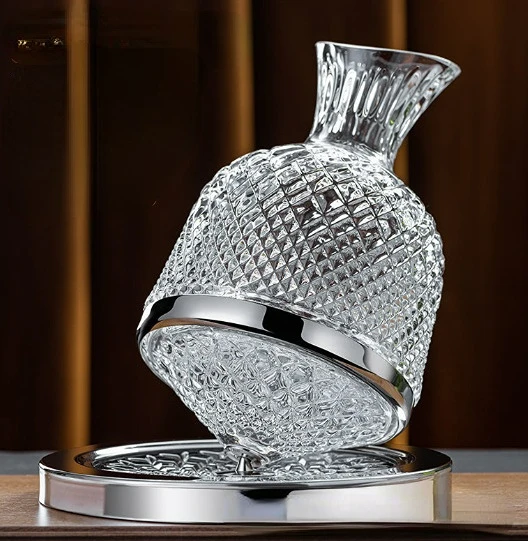 360 Rotating Wine Decanter Tumbler Design Dispenser Crystal Glass Wine Aerator Mirror Jug Gift Bar Decor Art Glassware