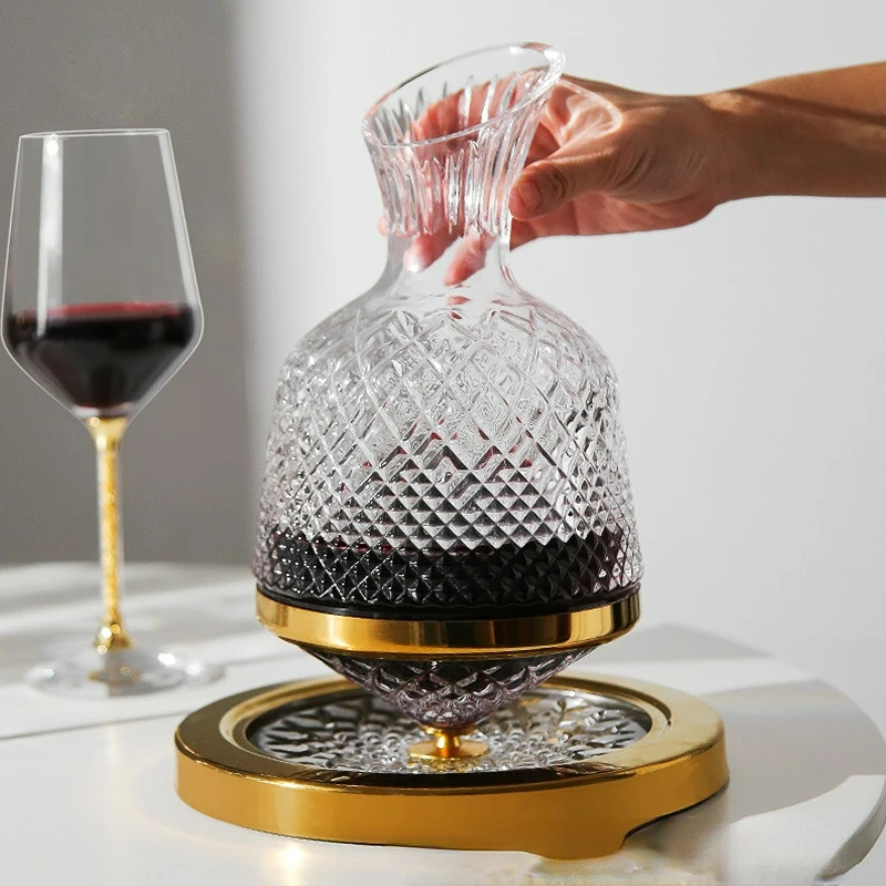 360 Rotating Wine Decanter Tumbler Design Dispenser Crystal Glass Wine Aerator Mirror Jug Gift Bar Decor Art Glassware