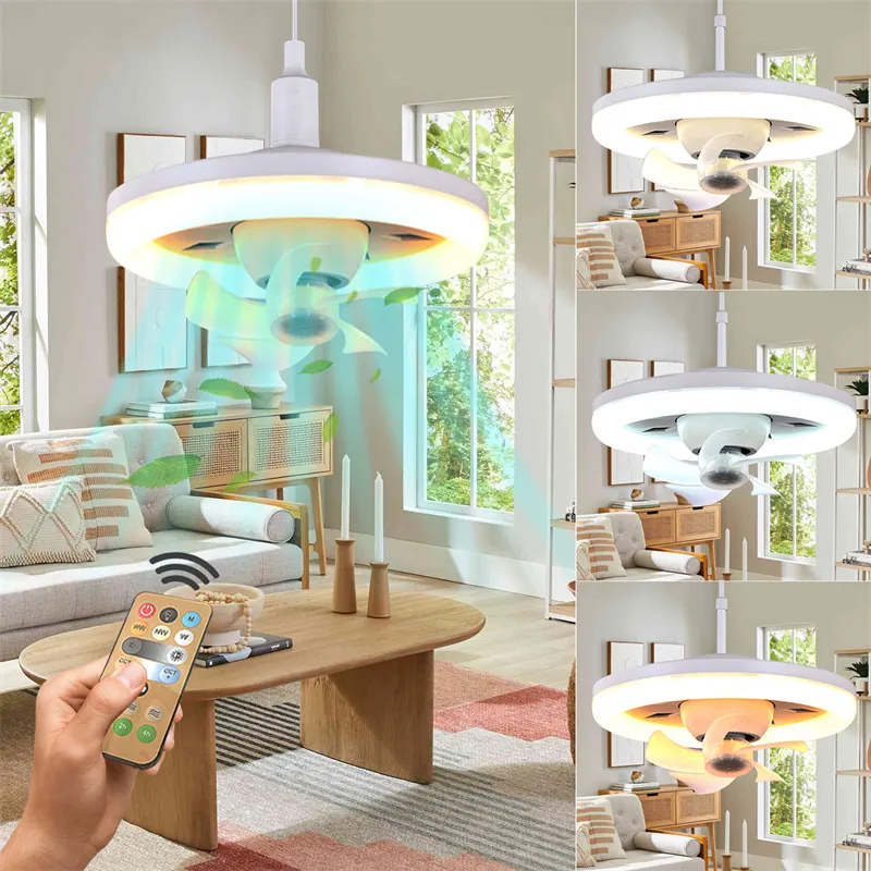 360° Shaking Head Ceiling Fan Light With Remote Control 3-Gear Dimmable Home Living Room Study 3-Speed Adjustable Fan