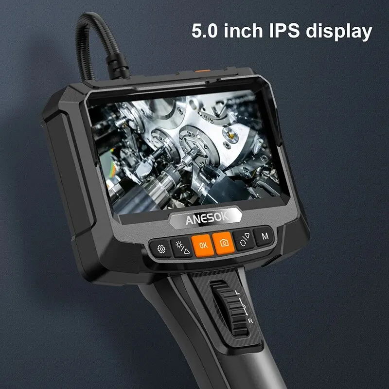 360° Steering Industrial Endoscope Camera 8mm 5″IPS Screen Single and Dual Lens Inspection Borescope 1080P For Car