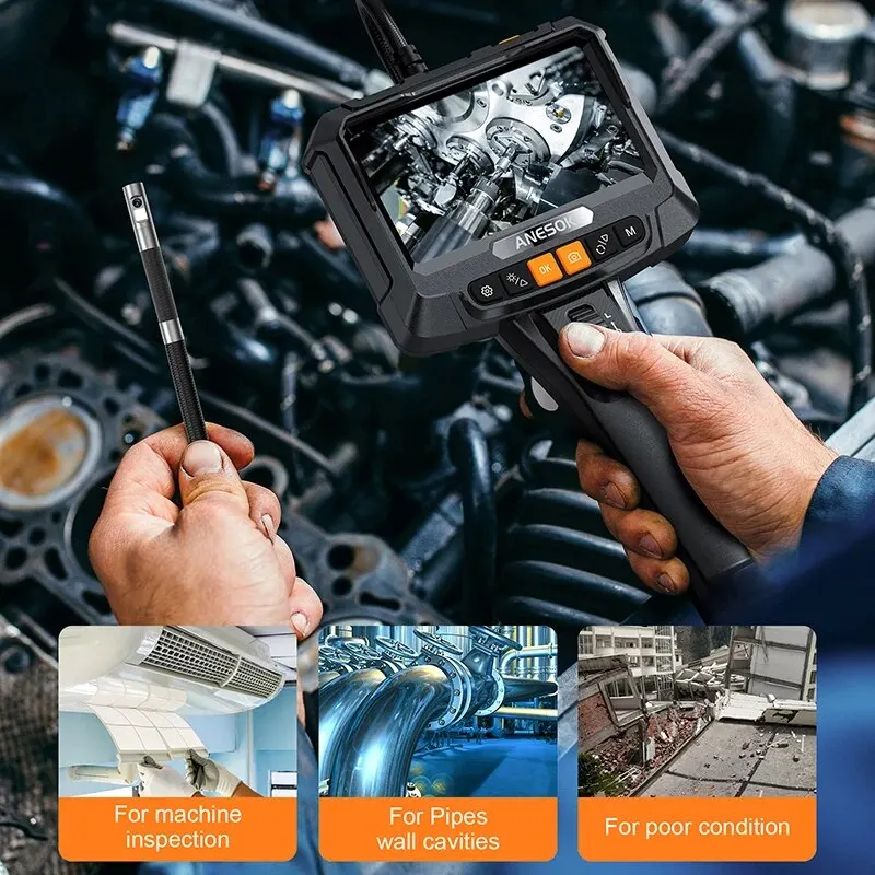 360° Steering Industrial Endoscope Camera 8mm 5″IPS Screen Single and Dual Lens Inspection Borescope 1080P For Car